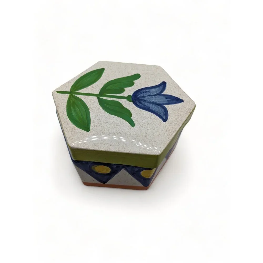 Vintage Mikasa Handcrafted Blue Tulip Ceramic Box Italy Country Gallery